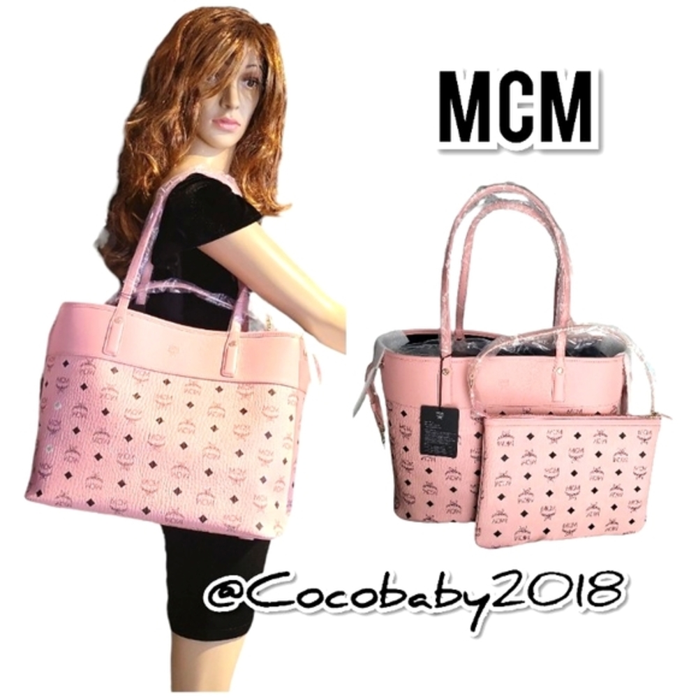 🔥SOLD🔥 🆕️🪷MCM🪷 MDSoft Pink Aren Shopper Tote Bag w/ Matching Pouch Clutch - Picture 3 of 17